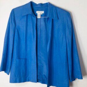 Coldwater Creek open jacket women small silk linen blue spring coastal career